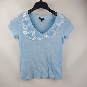 Talbots Petites Women TShirt Short Sleeve Rhinestone Pullover Blue P=XS/S Cotton